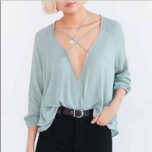 Silence + noise rayon open front cross blouse